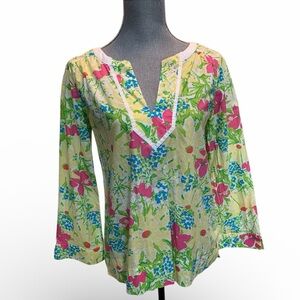 Lilly Pulitzer Split-Neck Floral Tunic - Green/Pink/Blue